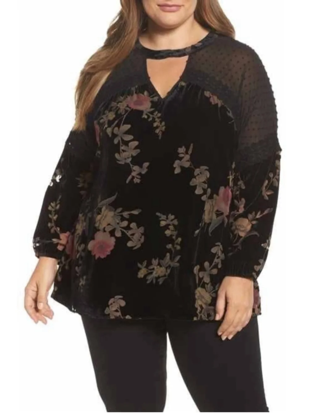 Daniel Rainn Black Floral Velvet Lined Burnout Embroidered 1X Black Floral